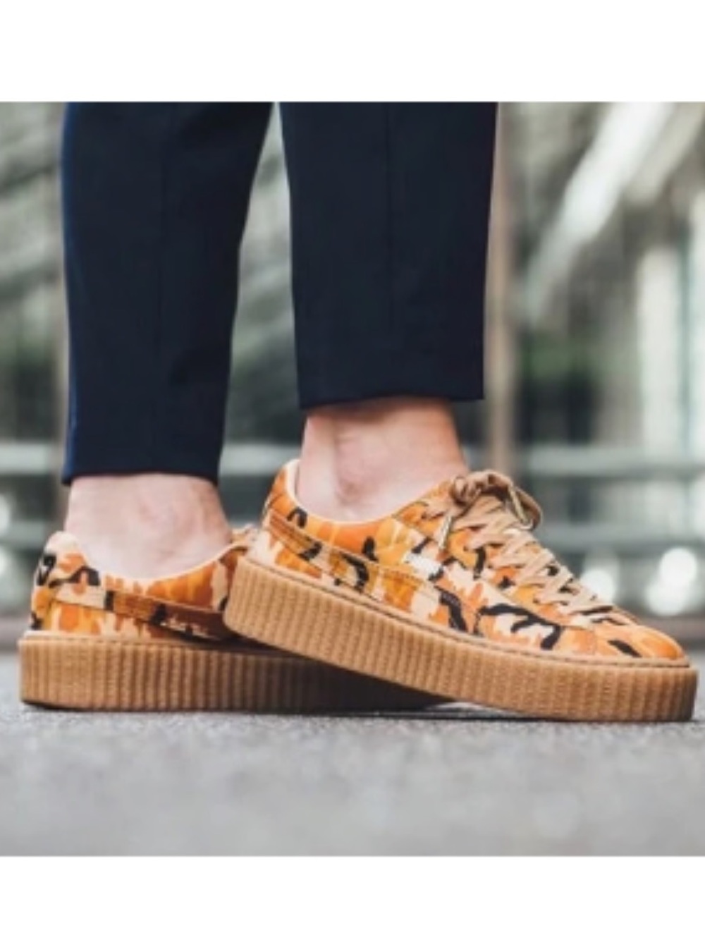 Puma X Fenty by Rihanna Creeper Orange and Oatmeal Camo Sneakers